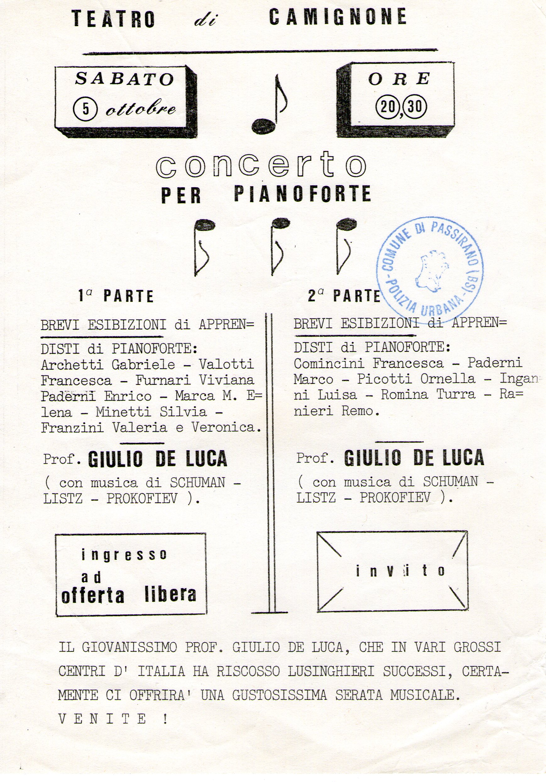 Esibizione pianistica di Giulio De Luca