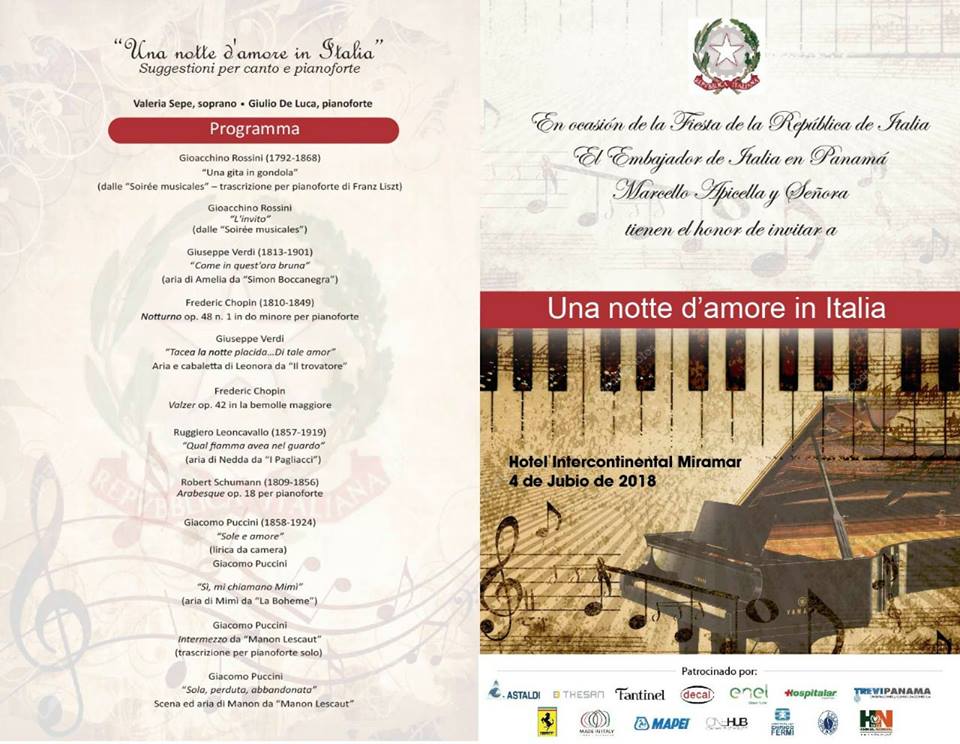 Invito al concerto di Giulio De Luca a Panama nel 2018